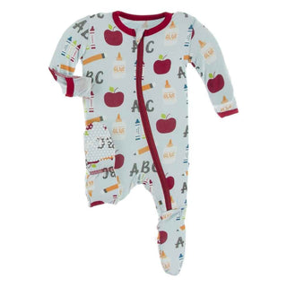 Celebration Print Bamboo Footie with Zipper - Spring Sky I Love School Baby & Toddler Sleepwear