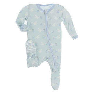 Celebration Print Bamboo Footie with Zipper - Spring Sky Stork Baby & Toddler Sleepwear