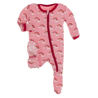 Celebration Print Bamboo Footie with Zipper - Strawberry Rainbows Baby & Toddler Sleepwear