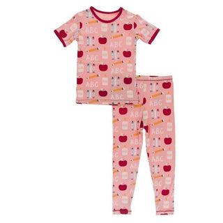 Celebration Print Bamboo Short Sleeve Pajama Set - Blush I Love School KicKee Pants