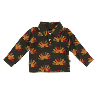 Celebration Print Bamboo Long Sleeve Polo Shirt, Bark Turkey Baby & Toddler Tops