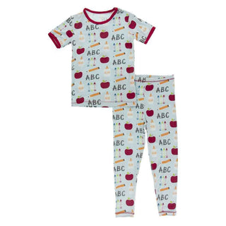 Celebration Print Bamboo Short Sleeve Pajama Set - Spring Sky I Love School Baby & Toddler Sleepwear