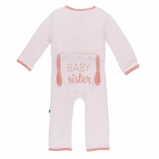 Celebrations Bamboo Applique Coverall with Zipper - Macaroon Baby Sister (21S1) KicKee Pants