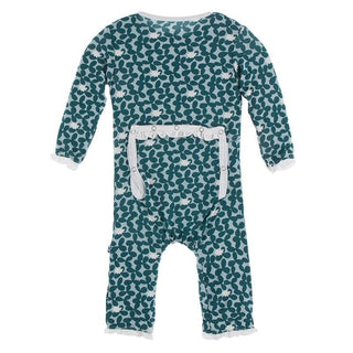 Bamboo Classic Ruffle Coverall with Zipper - Jade Running Buffalo Clover Baby & Toddler Sleepwear