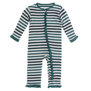 Bamboo Classic Ruffle Coverall with Zipper - Wildlife Stripe KicKee Pants