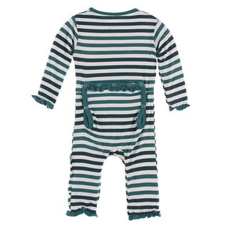 Bamboo Classic Ruffle Coverall with Zipper - Wildlife Stripe KicKee Pants