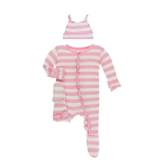 Bamboo Classic Ruffle Footie & Hat Gift Set - Lotus Stripe Baby & Toddler Sleepwear