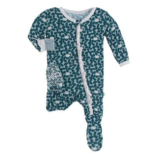 Bamboo Classic Ruffle Footie with Zipper - Jade Running Buffalo Clover Baby & Toddler Sleepwear