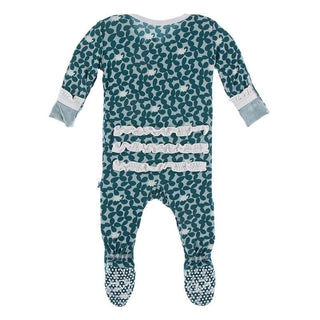 Bamboo Classic Ruffle Footie with Zipper - Jade Running Buffalo Clover Baby & Toddler Sleepwear