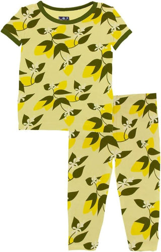 KicKee Pants Custom Print Bamboo Short Sleeve Pajama Set - Lime Blossom Lemon Tree and Pesto | Stylish Sleepies offer designs that make bedtime beautiful.