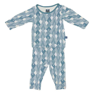 KicKee Pants Custom Print Long Sleeve Pajama Set - Dusty Sky Mountains with Dusty Sky Trim | Stylish Sleepies offer designs that make bedtime beautiful.