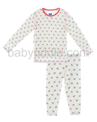 KicKee Pants Custom Print Long Sleeve Pajama Set, Natural Rose Bud