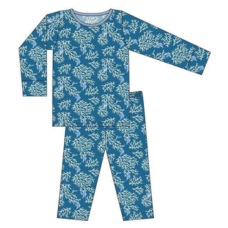 KicKee Pants Custom Print Long Sleeve Pajama Set - Twilight Coral Fans | Stylish Sleepies offer designs that make bedtime beautiful.