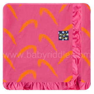 Custom Print Bamboo Ruffle Toddler Blanket - Carnival Feathers with Flamingo Trim & Backing, One Size Swaddling & Receiving Blankets