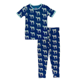 CUSTOM Print Bamboo Short Sleeve Pajama Set - Flag Blue Unicorns with Glass Trim Baby & Toddler Sleepwear