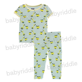 Custom Print Bamboo Short Sleeve Pajama Set - Spring Sky Scooter and Lime Blossom Baby & Toddler Sleepwear