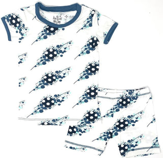 Custom Print Bamboo Short Sleeve Pajama Set with Shorts - Natural Soccer Splash with Deep Sea Baby & Toddler Sleepwear