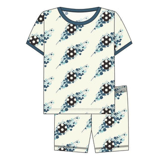 Custom Print Bamboo Short Sleeve Pajama Set with Shorts - Natural Soccer Splash with Deep Sea Baby & Toddler Sleepwear