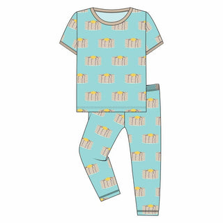 Custom Bamboo Short Sleeve Pajama Set - Summer Sky Pancakes with Burlap Trim Baby & Toddler Sleepwear