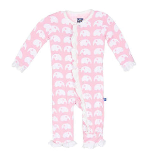 Essentials Print Bamboo Classic Ruffle Coverall with Snaps - Lotus Elephant KicKee Pants