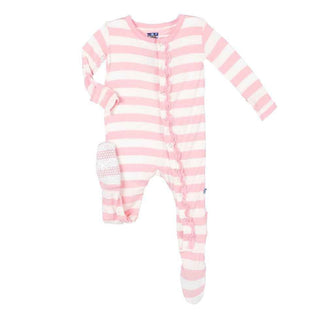 Essentials Print Bamboo Classic Ruffle Footie with Snaps - Lotus Stripe Baby & Toddler Sleepwear