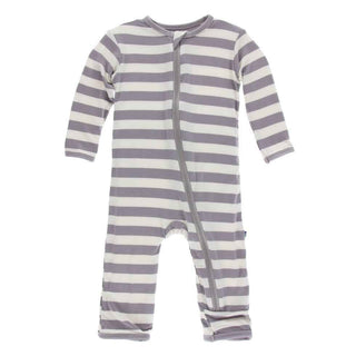 Essentials Print Bamboo Coverall with Zipper - Feather Contrast Stripe KicKee Pants