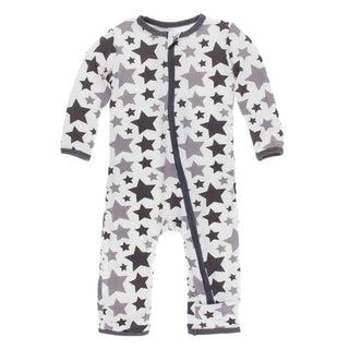 Essentials Print Bamboo Coverall with Zipper - Feather/Rain Stars KicKee Pants