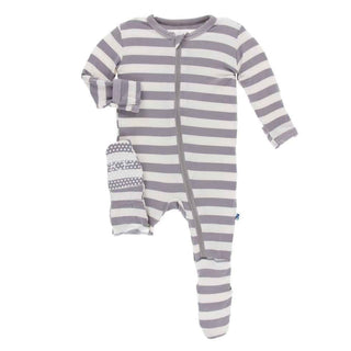 Essentials Print Bamboo Footie with Zipper - Feather Contrast Stripe Baby & Toddler Sleepwear