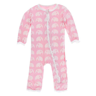 Essentials Print Bamboo Layette Classic Ruffle Coverall with Zipper - Lotus Elephant KicKee Pants