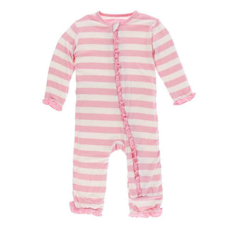 Essentials Print Bamboo Layette Classic Ruffle Coverall with Zipper - Lotus Stripe KicKee Pants