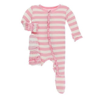 Essentials Print Bamboo Layette Classic Ruffle Footie with Zipper - Lotus Stripe Baby & Toddler Sleepwear