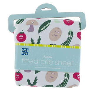 Bamboo Fitted Crib Sheet - Illusion Blue Happy Veggies Bed Sheets