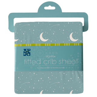 Kickee Pants Fitted Crib Sheet - Jade Starry Sky & Moon | Baby Riddle