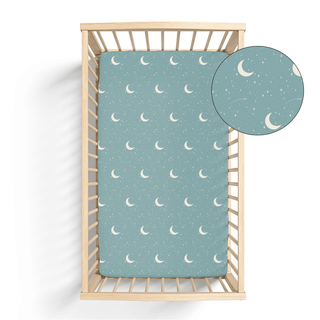 Kickee Pants Fitted Crib Sheet - Jade Starry Sky & Moon | Baby Riddle