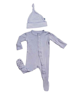 Solid Bamboo Footie & Single Knot Hat Gift Set, Lilac KicKee Pants