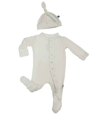 Solid Bamboo Footie & Single Knot Hat Gift Set, Natural KicKee Pants