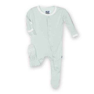 Solid Bamboo Footie with Snaps - Aloe with Natural KicKee Pants