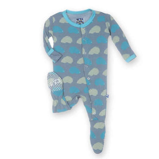 Bamboo Footie with Snaps - Boy Dusty Sky Porcupine KicKee Pants