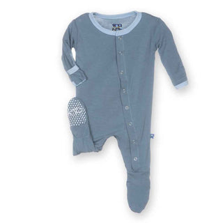 Solid Bamboo Footie with Snaps - Boy Dusty Sky with Pond KicKee Pants