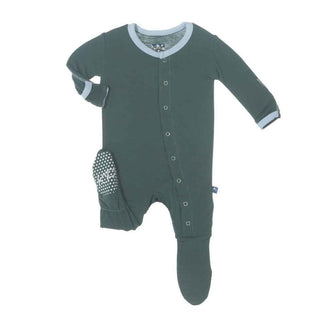 Solid Bamboo Footie with Snaps, Seaweed with Pond Trim KicKee Pants