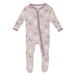 Kickee Pants 2-Way Zipper Footie - Latte Butterflies | Baby Riddle