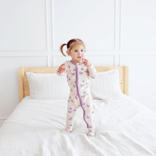 Kickee Pants 2-Way Zipper Footie - Latte Butterflies | Baby Riddle