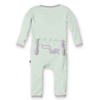 Girl's Bamboo Fitted Applique Coverall - Aloe Skunk KicKee Pants