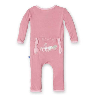 Girl's Bamboo Fitted Applique Coverall - Desert Rose Wild Horses KicKee Pants