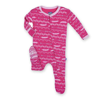 Girl's Bamboo Footie with Snaps- Prickly Pear Southwest KicKee Pants