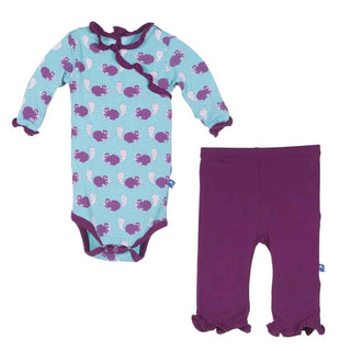 Girl's Bamboo Kimono One Piece & Ruffle Pant Set, Glacier Busy Beaver Baby One-Pieces