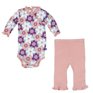 KicKee Pants Girls Kimono One Piece and Ruffle Pant Set, Pasque Flower