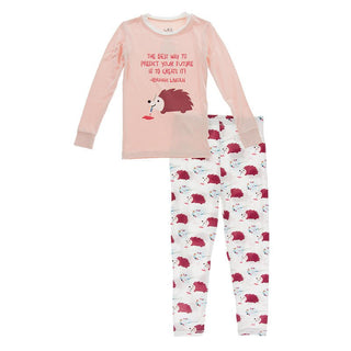 Girl's Bamboo Long Sleeve Graphic Tee Pajama Set - Natural Art Class Baby & Toddler Sleepwear