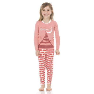 Girl's Bamboo Long Sleeve Graphic Tee Pajama Set - Natural Game Tickets KicKee Pants