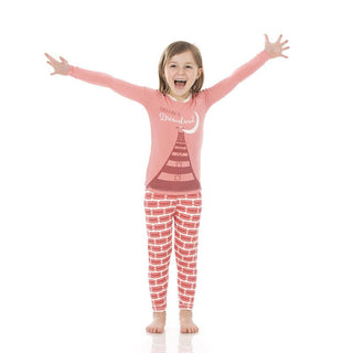 Girl's Bamboo Long Sleeve Graphic Tee Pajama Set - Natural Game Tickets KicKee Pants